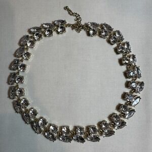 VTG Necklace 17‎ Inch Adjust Clear Crystal Glass Rhinestones Marquise Round